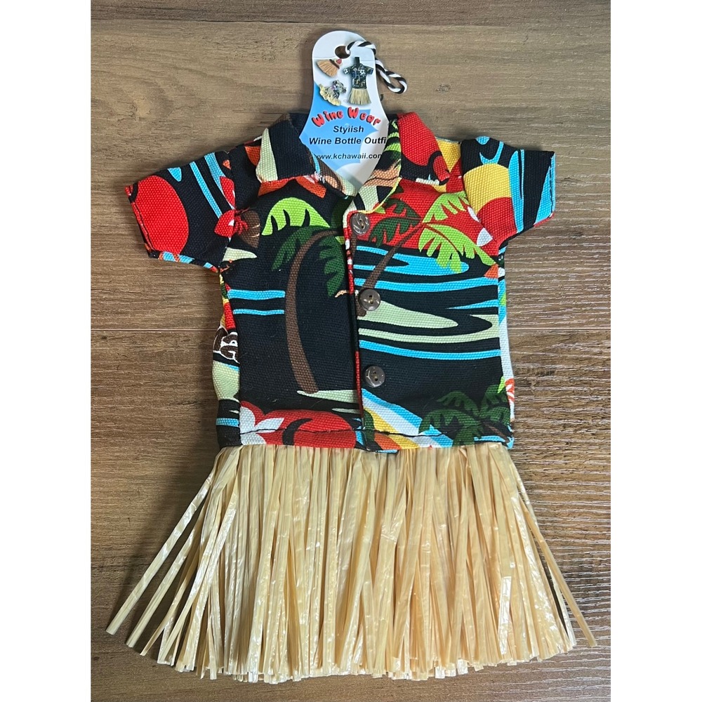 Wine Wear Stylish Wine Bottle Outfit Hanauma Bay Hawaiian Aloha Shirt Hula Skirt